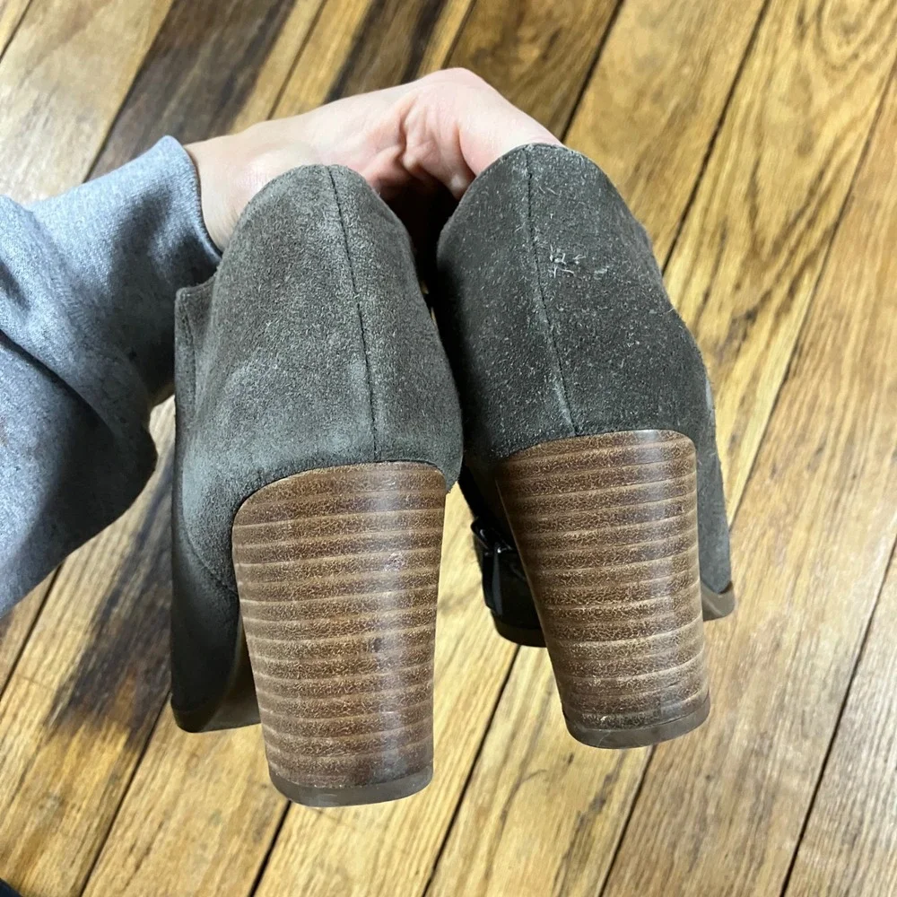 Franco Sarto Dean Grey Suede Whipstitch Ankle Boots Block Heel Womens‎ 7M
